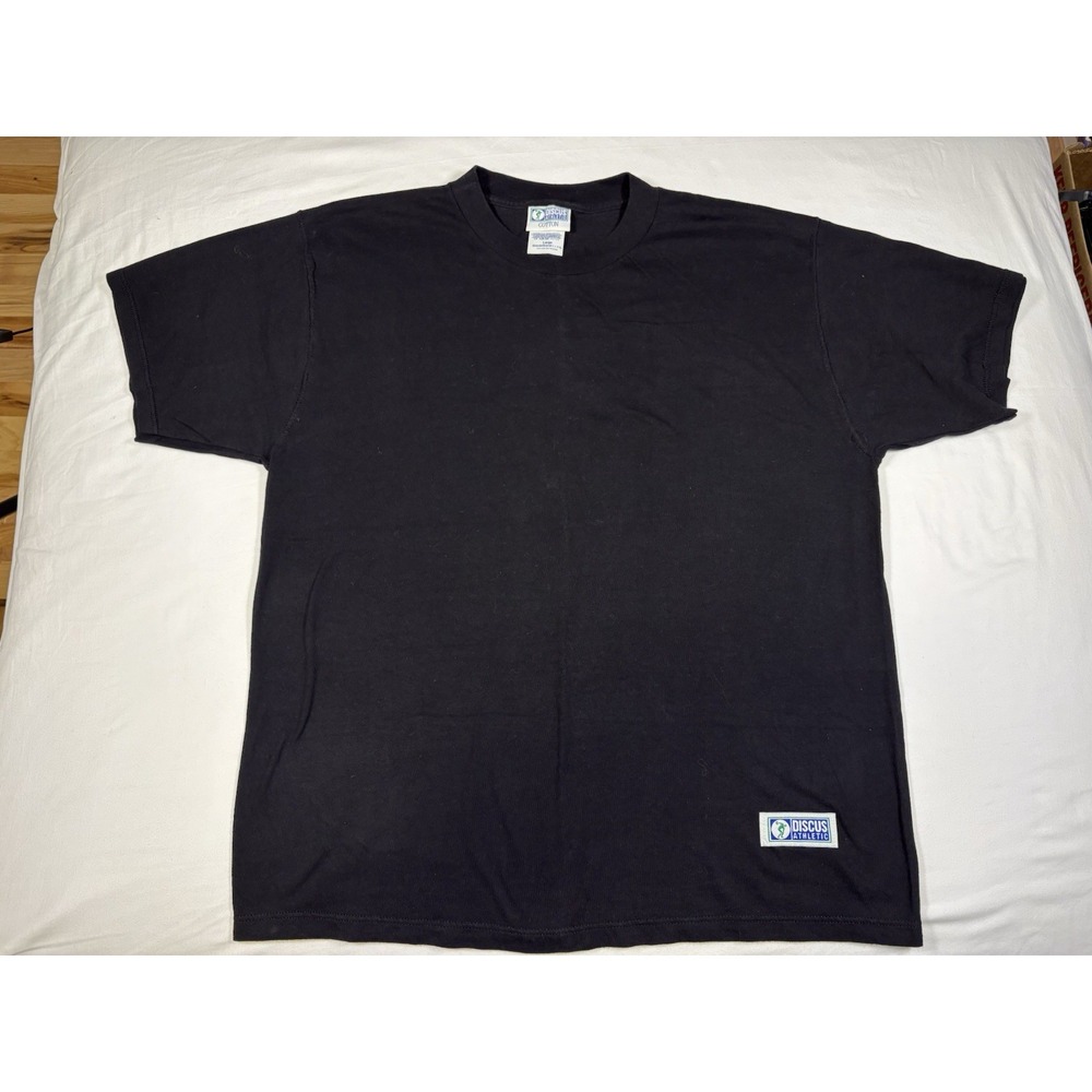 Vintage 90s Discus Athletic Blank Black T Shirt Mens Large Heavyweight Jock Tag